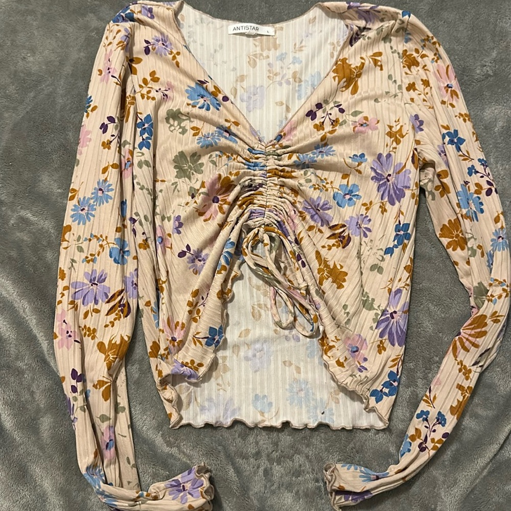 ruffled tied up tank top, floral